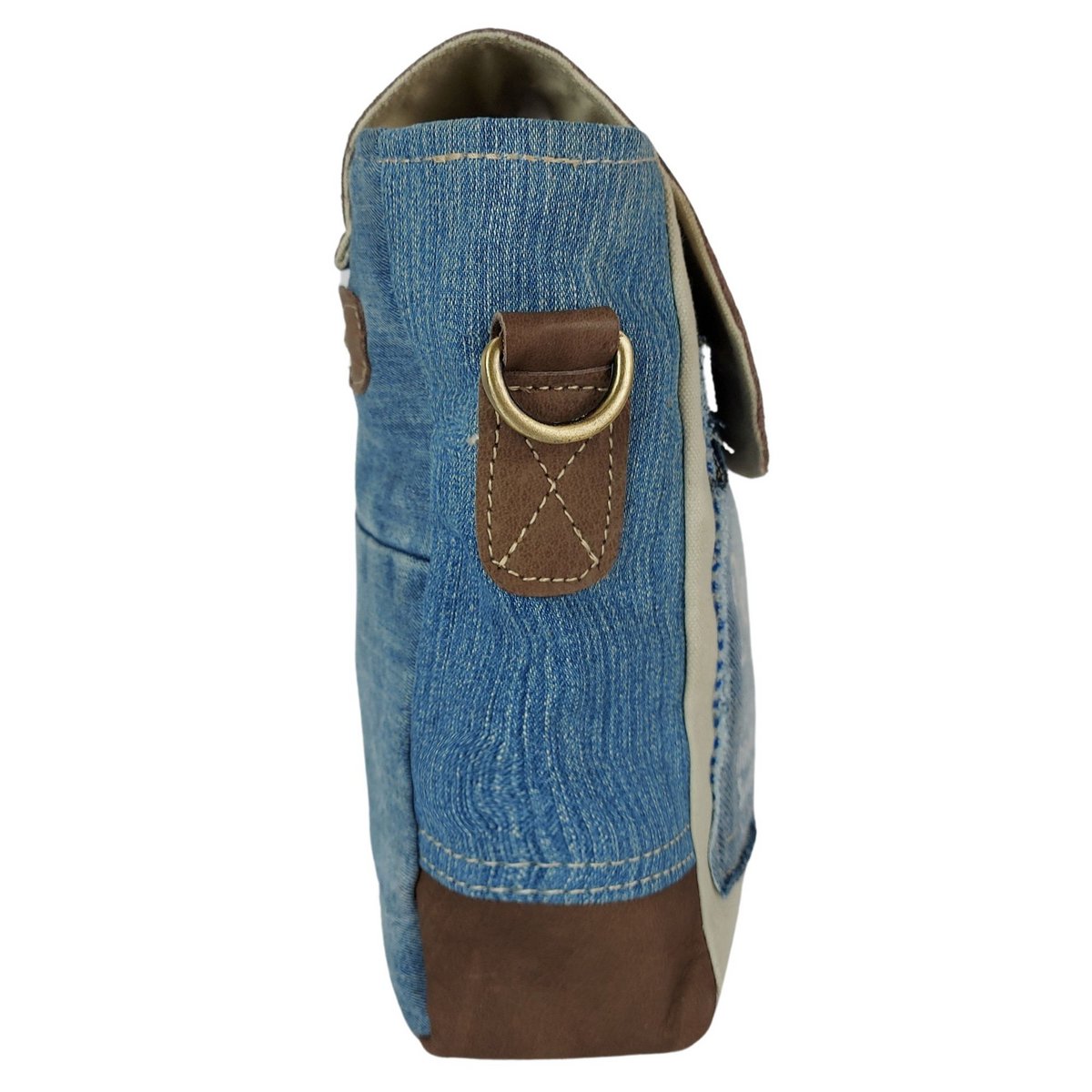 Sunsa damestas. Handtas gemaakt van upcycled jeans en canvas. Schoudertas in messenger-vorm. Schoudertas in vintagestijl. Grote crossbodytas voor dames