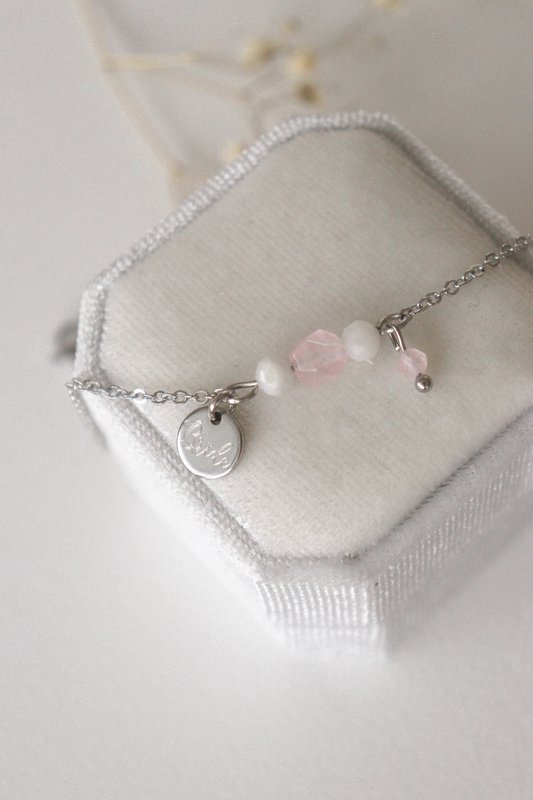Bruids Armband Rozenkwarts & Maansteen - Zilver