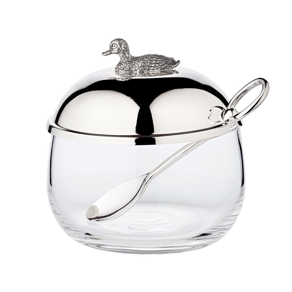 EDZARD jam jar duck with spoon, noble silver-plated, height 10 cm, diameter 10 cm