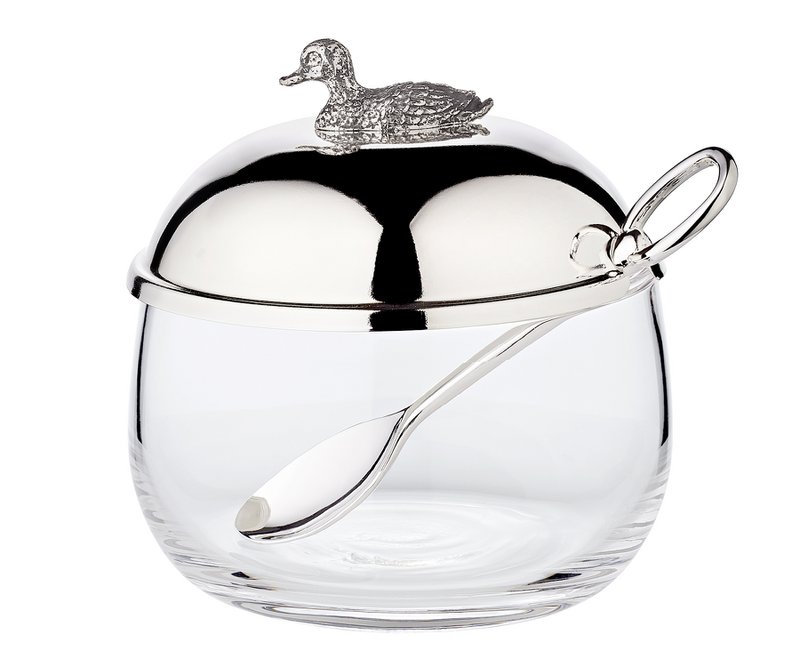 EDZARD jam jar duck with spoon, noble silver-plated, height 10 cm, diameter 10 cm