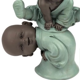 Statuette 2 Bonzes Jump - Zen og Feng Shui dekoration - For at skabe en afslappende og spirituel atmosfære - Heldig gaveidé