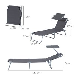  Sonnenliege klappbar Gartenliege mit Dach, Liegestuhl mit 4-Fach verstellbare Rückenlehne, wetterfeste Campingliege bis 120 kg belastbar, für Garten Strand Pool, Rot