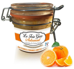 Foie Gras Entier aux Écorces d'Oranges Confites - A delicious pâté made with whole foie gras and candied orange peels, perfect for charcuterie boards or as a gourmet spread.