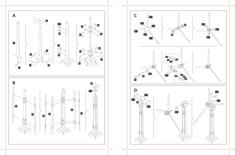 Building kit 3D Puzzle Wind turbine - wood
