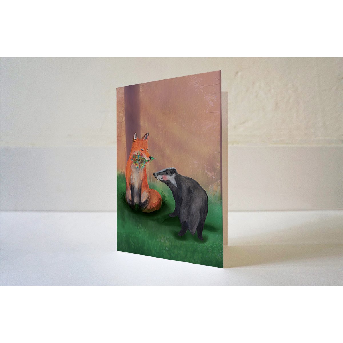 Greeting card love between fox and badger