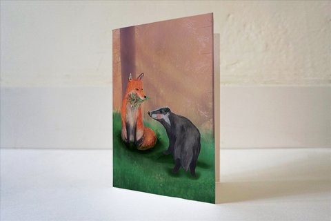 Greeting card love between fox and badger
