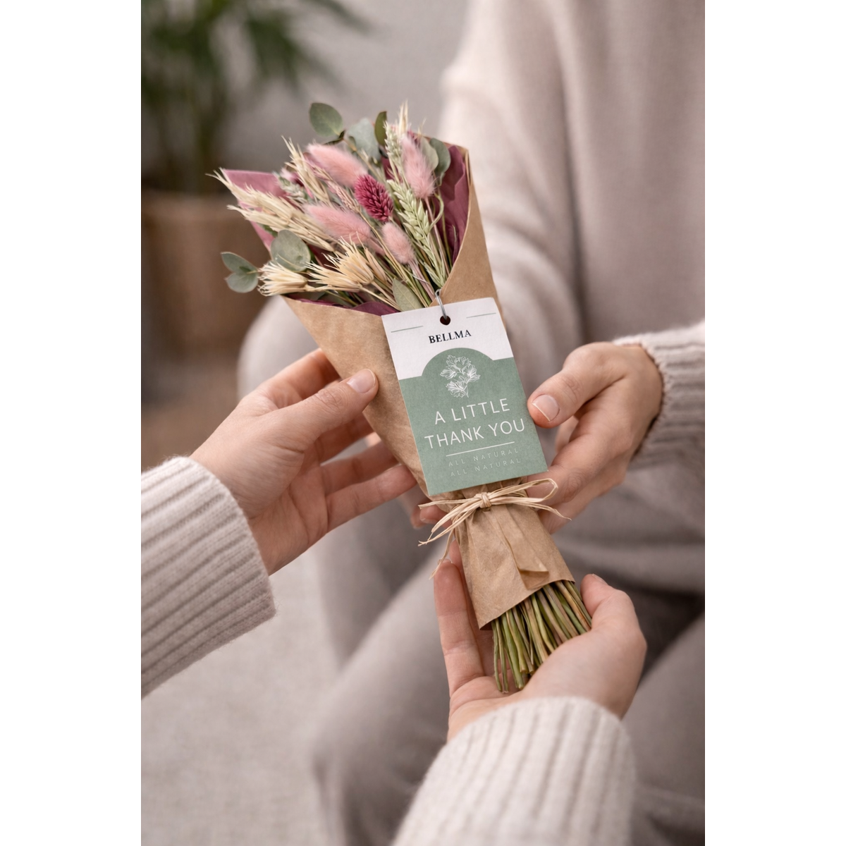 Ramo pequeño de flores secas con tarjeta - Un pequeño agradecimiento