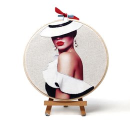 Handmade Embroidery Hoop Wall Art - Fashion Portraits -  Textile Wall Art (15cm)