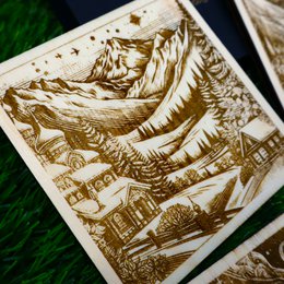 Wooden Winter Coasters, Snowy Forest and Mountain Decor, Housewarming Gift
