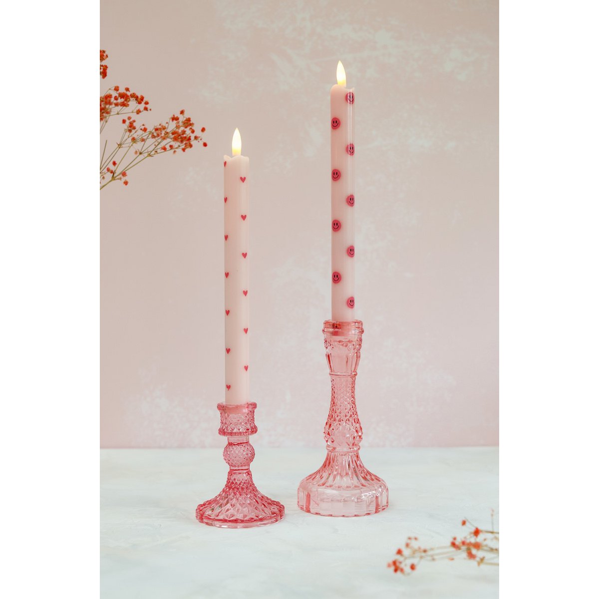 Led Pillar Candle Hearts Pink RC - Set di 2