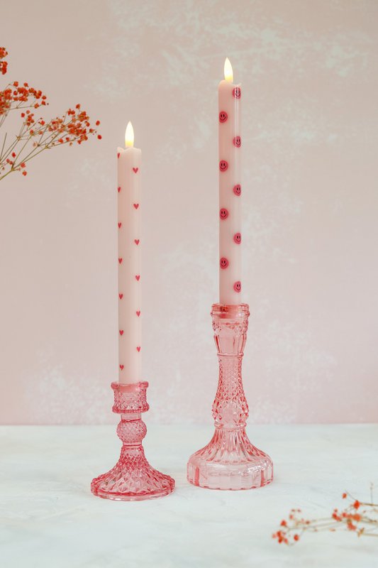 Led Pillar Candle Hearts Pink RC - Set di 2