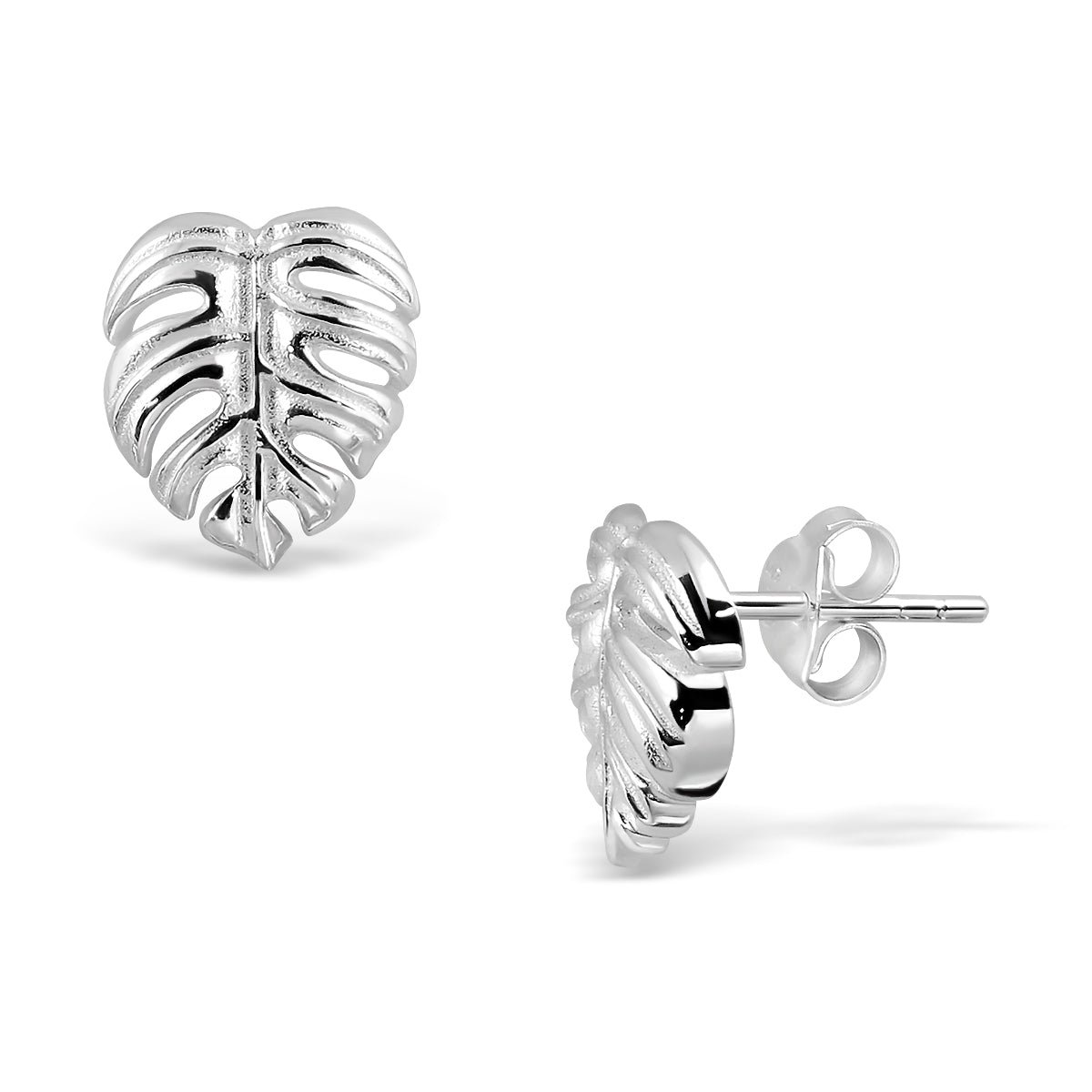 Pendientes de hojas de Monstera - Plata de ley 925 - Joyería de hojas exóticas - EAR925-45
