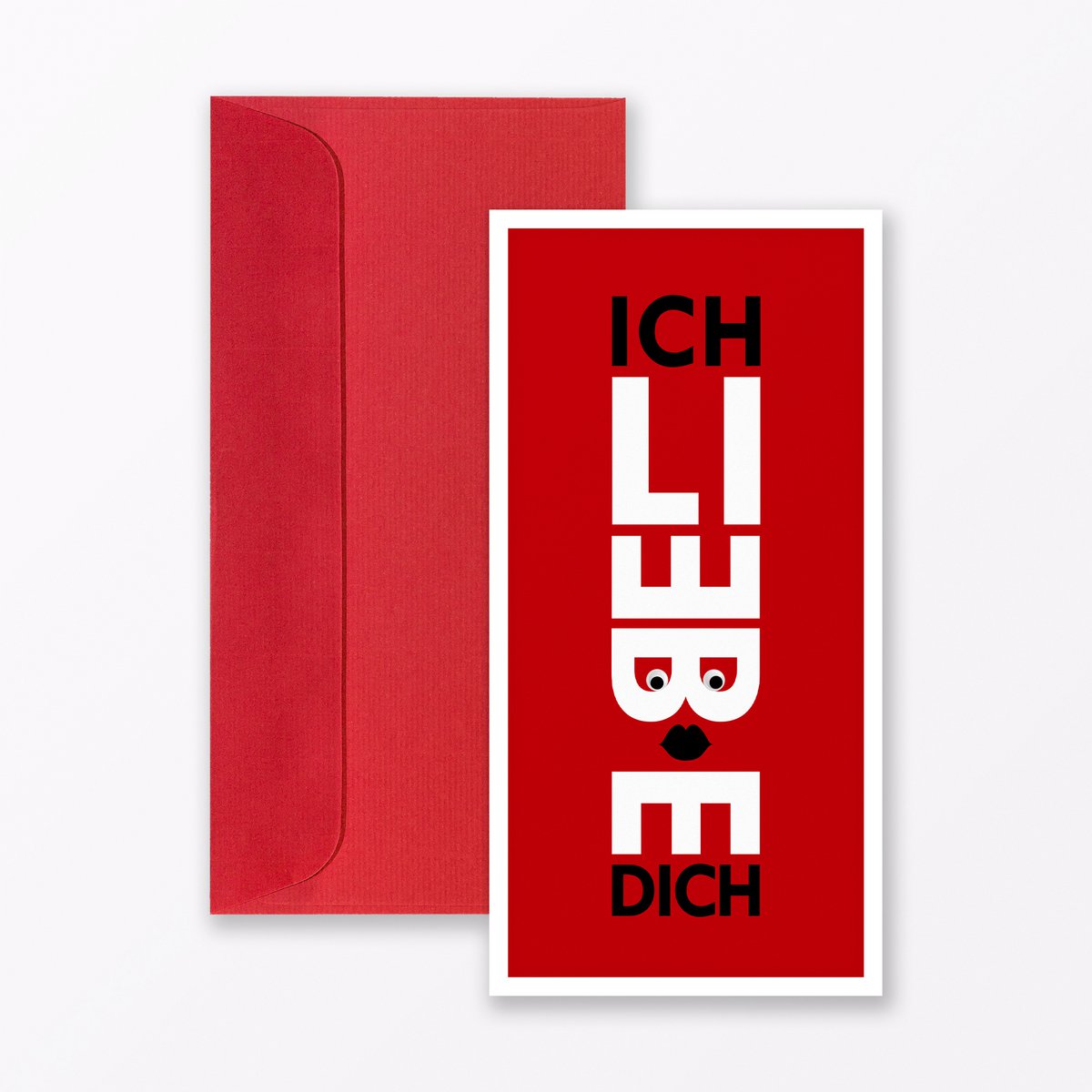 Postkarte "Ich liebe Dich" DIN lang inkl. Umschlag & Wackelaugen