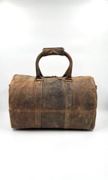 Borsa da viaggio in pelle marrone "Hunter" fatta a mano - Borsone compatto artigianale da 45 cm con divisorio sicuro in velcro