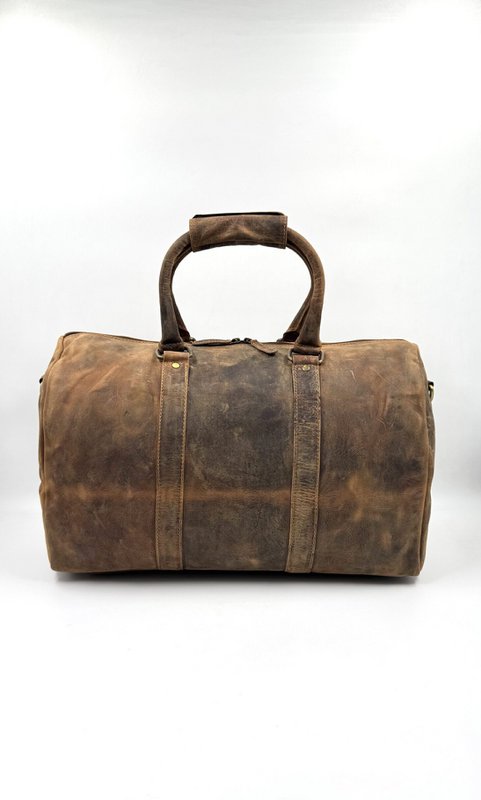 Borsa da viaggio in pelle marrone "Hunter" fatta a mano - Borsone compatto artigianale da 45 cm con divisorio sicuro in velcro