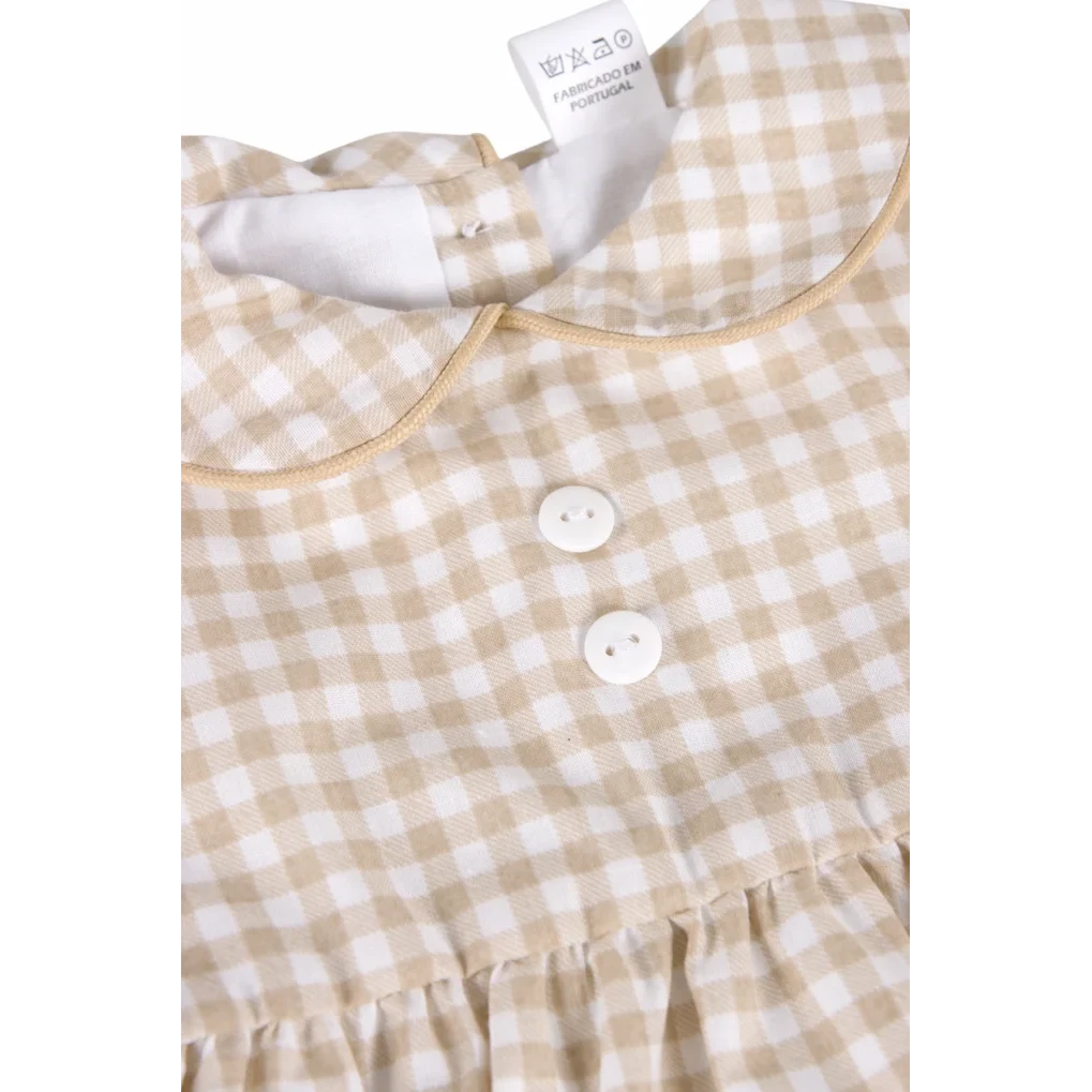 Baby Gingham Romper med krave, beige