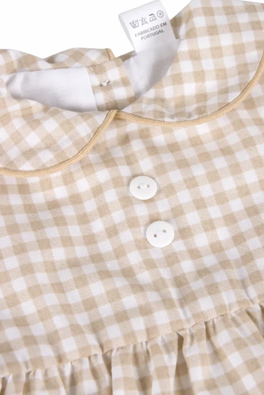 Baby Gingham Romper med krave, beige
