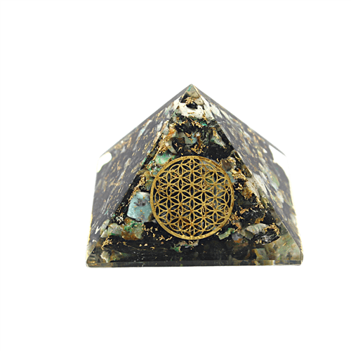 Small Orgonite Pyramide Chrysocolla Flower of Life