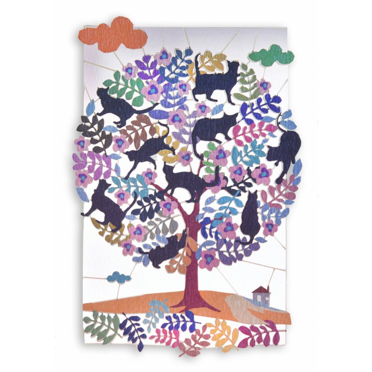 Cartes pour toujours wenskaart cartes laser - arbre plein de chats