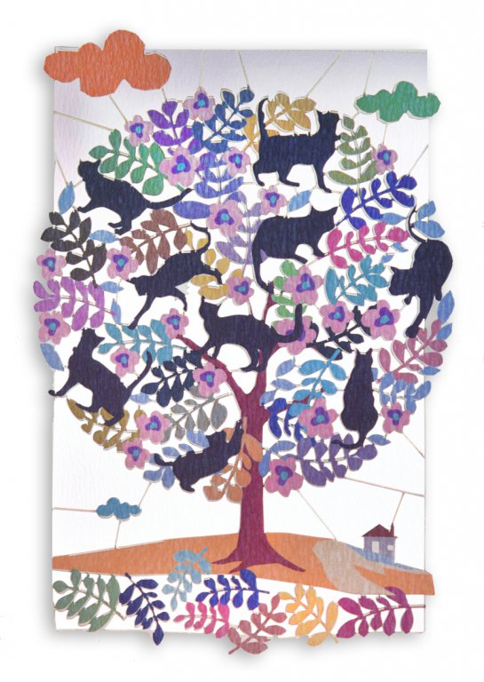 Forever Cards Laser -Cut Wenskaart - Træ fuld af katte