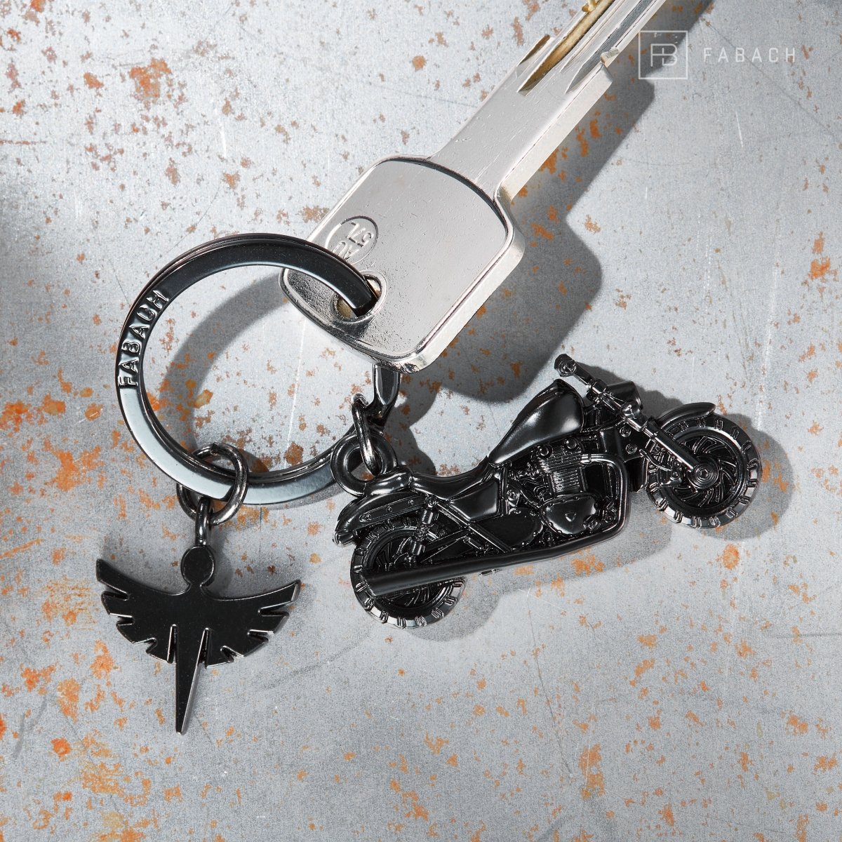 "Chopper" motorcycle keychain with guardian angel - angel lucky charm for motorcyclists chopper fans