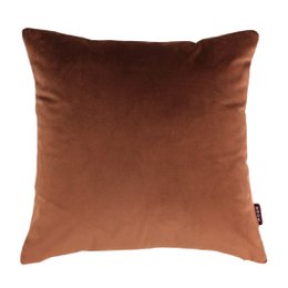 A square, brown velvet cushion with a solid color design.