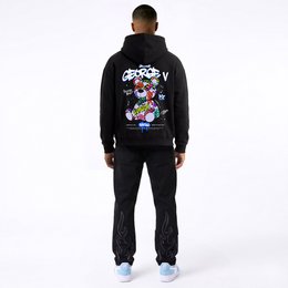 Kapuzenpullover mit Teddybär-Print Schwarz