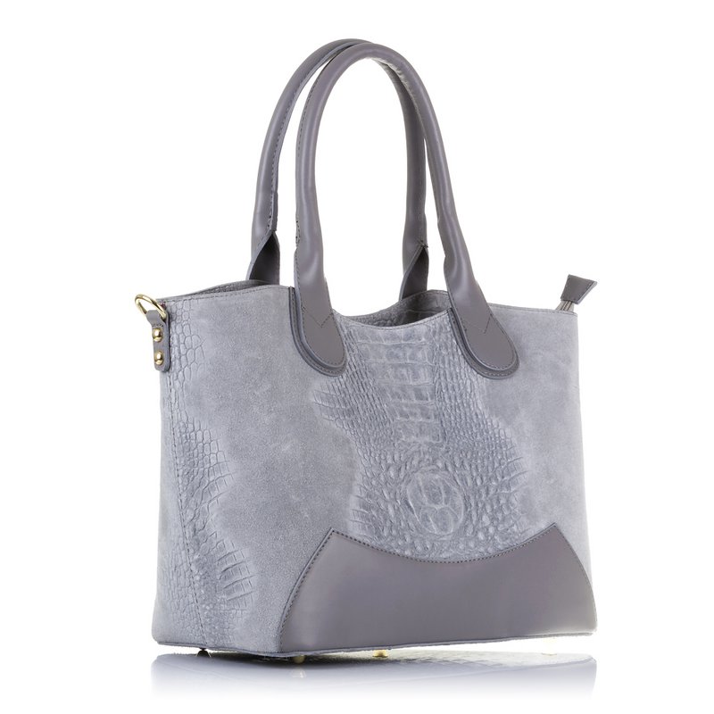 Firenze Artegiani. Vercurago Bolso tote Mujer.Piel auténtica Gamuza Grabado Cocodrilo Ruga