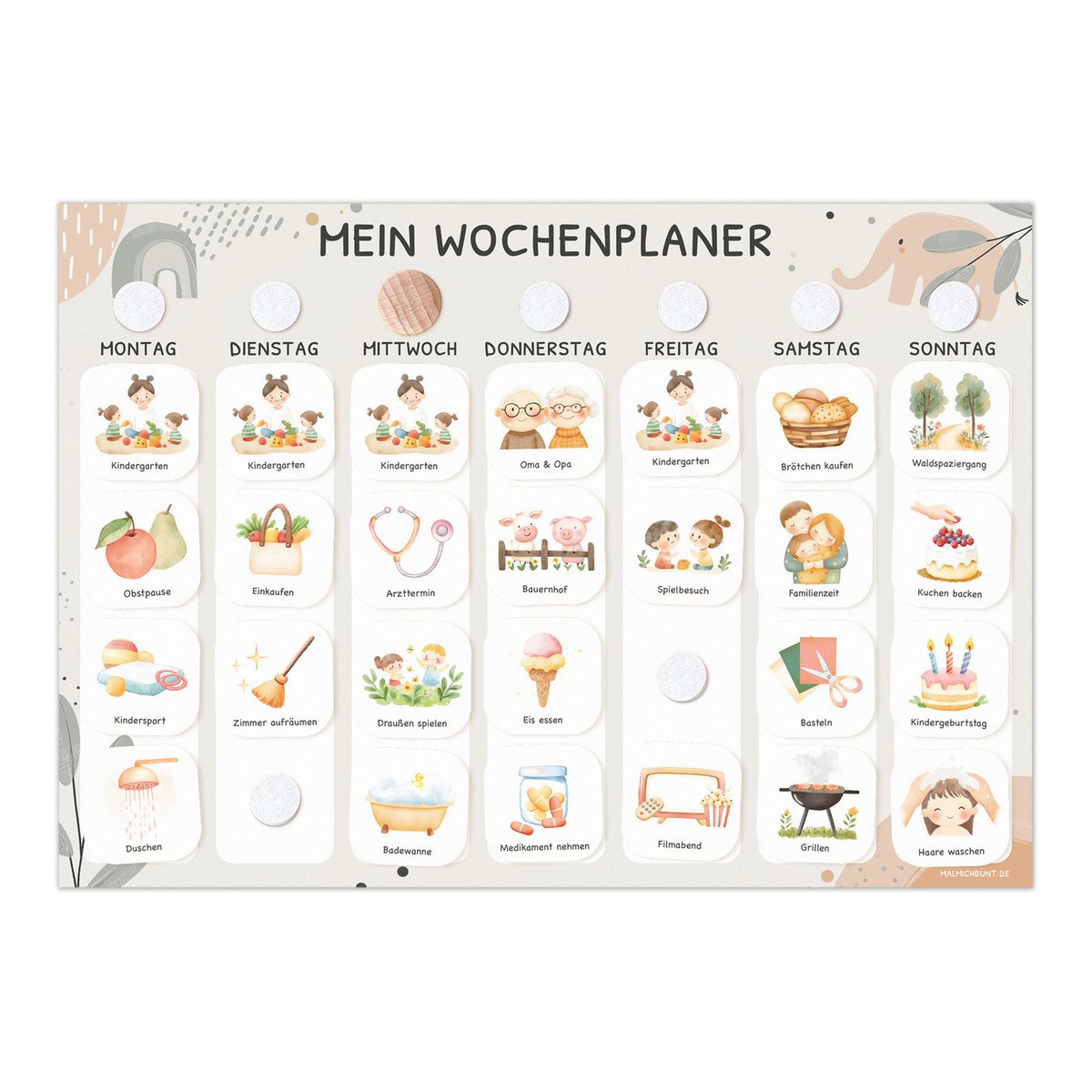 Weekly planner children including 350 routine cards - motif Little Elephant