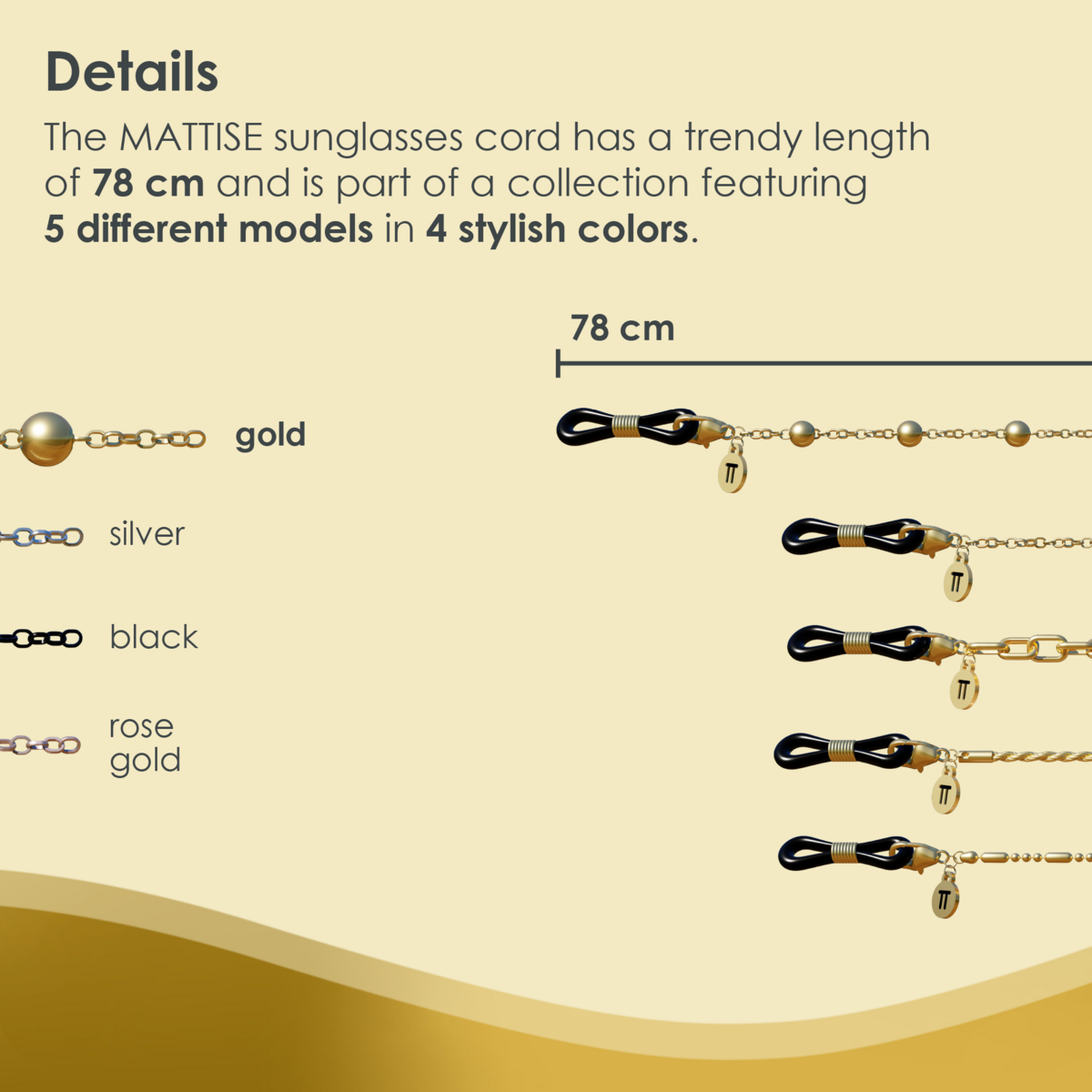 Glasses Cord Balls Gold — 100% Stainless Steel & Unisex Eyewear Cords for Women and Men — Glasses Chain with Extra Loops — Brillenkoord Brillenband Brillenkette Cordon de Lunettes Cordón Para Gafas