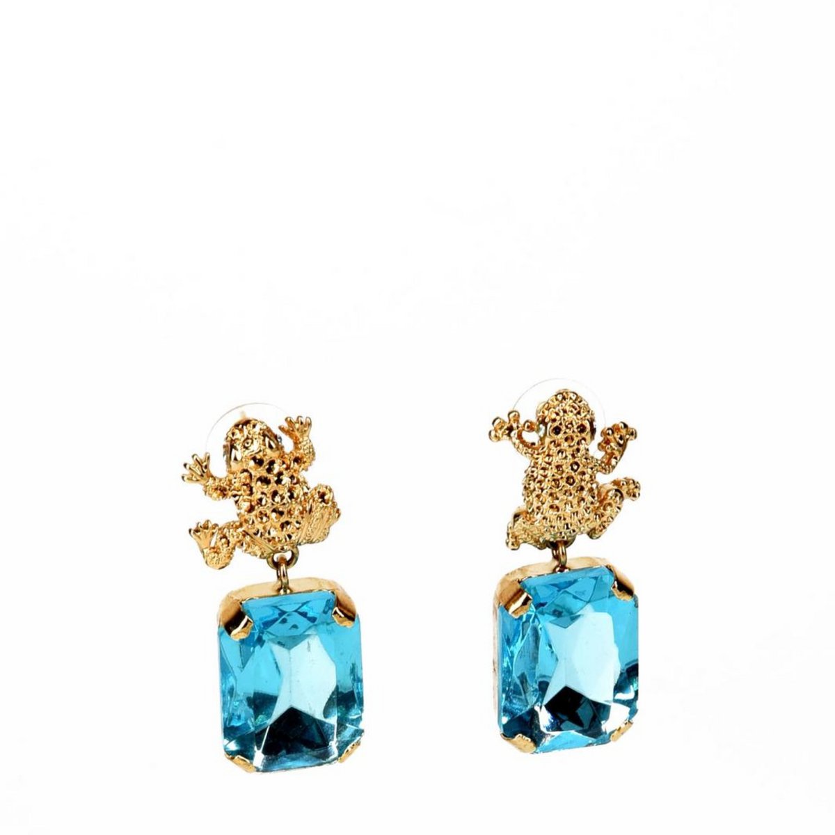Armonia Gold Plated Light Blue Crystal Earrings With Frog
