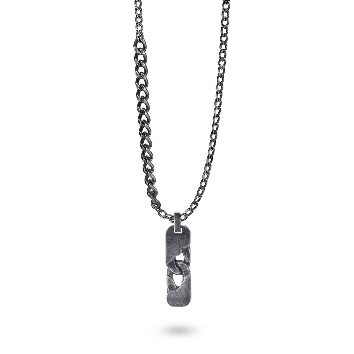 Men's Stainless Steel Chain Necklace with Textured Pendant