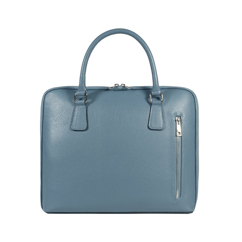 RB1019P | Unisex zakenaktentas van echt leer, gemaakt in Italië, met afneembare schouderband. Opzetstukken met glanzende nikkel metalen karabijnhaken - Avio kleur - Afmetingen: 37 x 29 x 6,5 cm