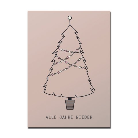 Ansichtkaart Kerstboom oud roze, Elk jaar weer
