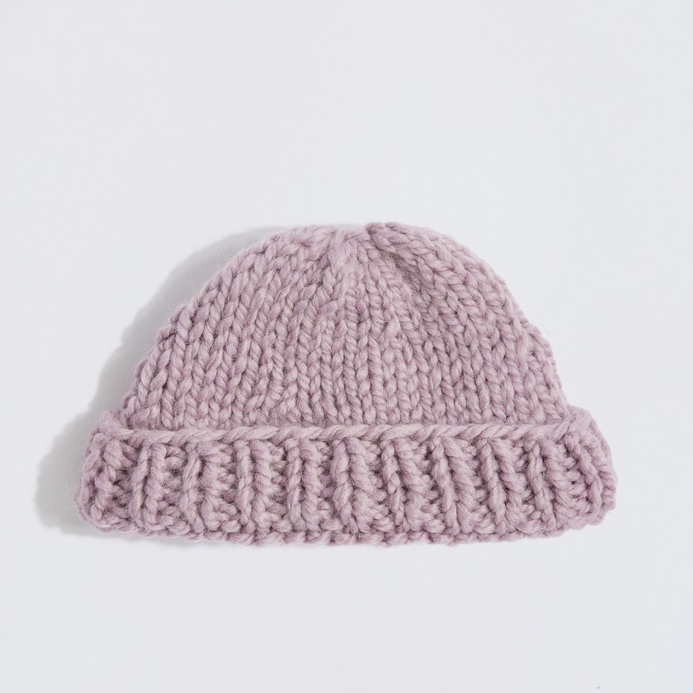 “Mama's Beanie” alpaca wool knitted ribbed edge hat lavender