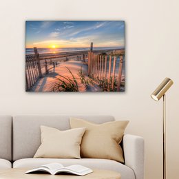 Lærredsmaleri - vægdekoration - strand - hav - klit - solnedgang - landskab