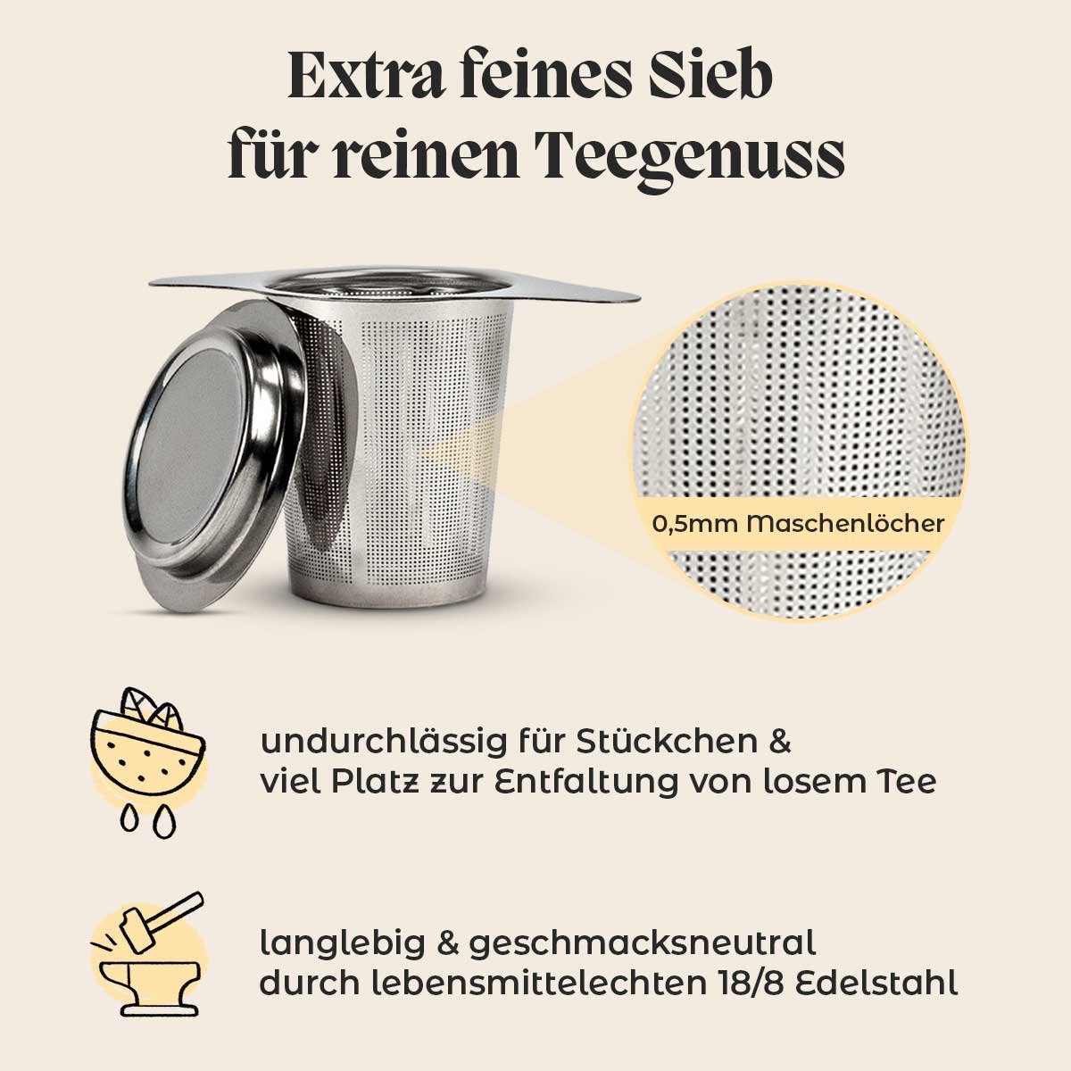 Stainless steel tea strainer with lid