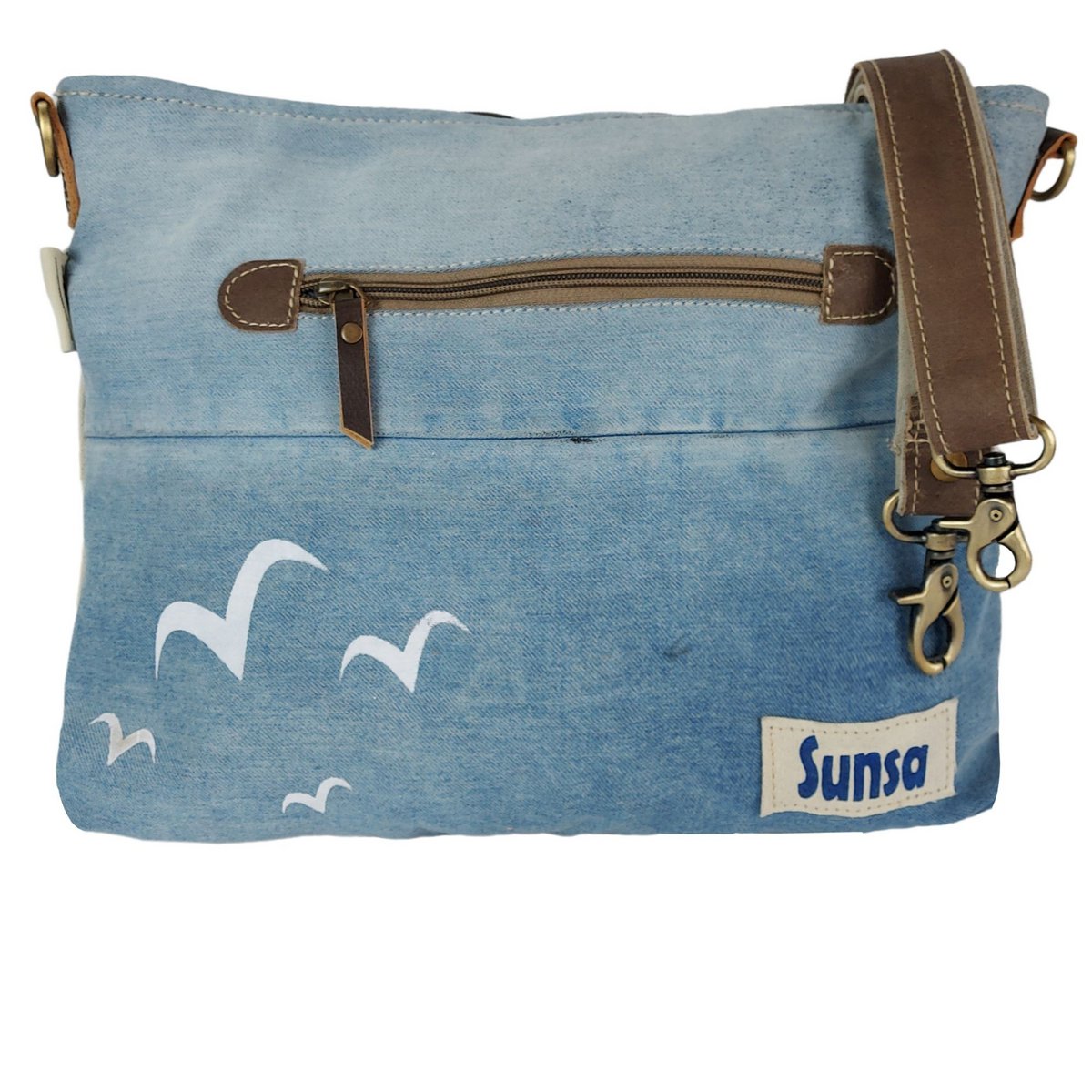 Sunsa dames schoudertas. Schoudertas gemaakt van upcycled jeans en canvas. Vintage handtas in retrostijl. Crossbodytas voor dames.