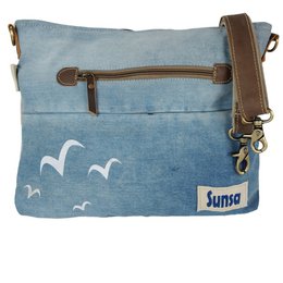 Sunsa dames schoudertas. Schoudertas gemaakt van upcycled jeans en canvas. Vintage handtas in retrostijl. Crossbodytas voor dames.