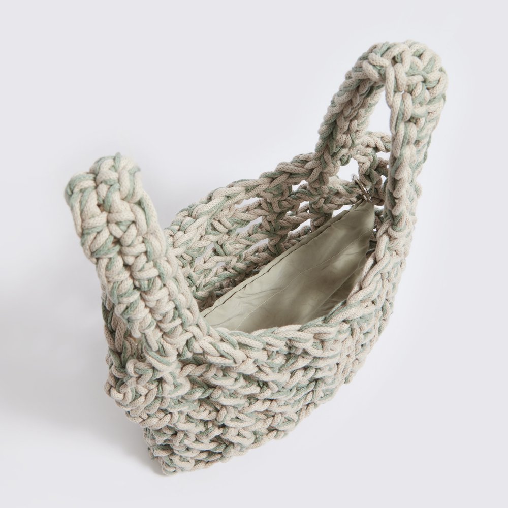 “Thalia cotton” crochet wrist bag with waterproof pouch crème + olive