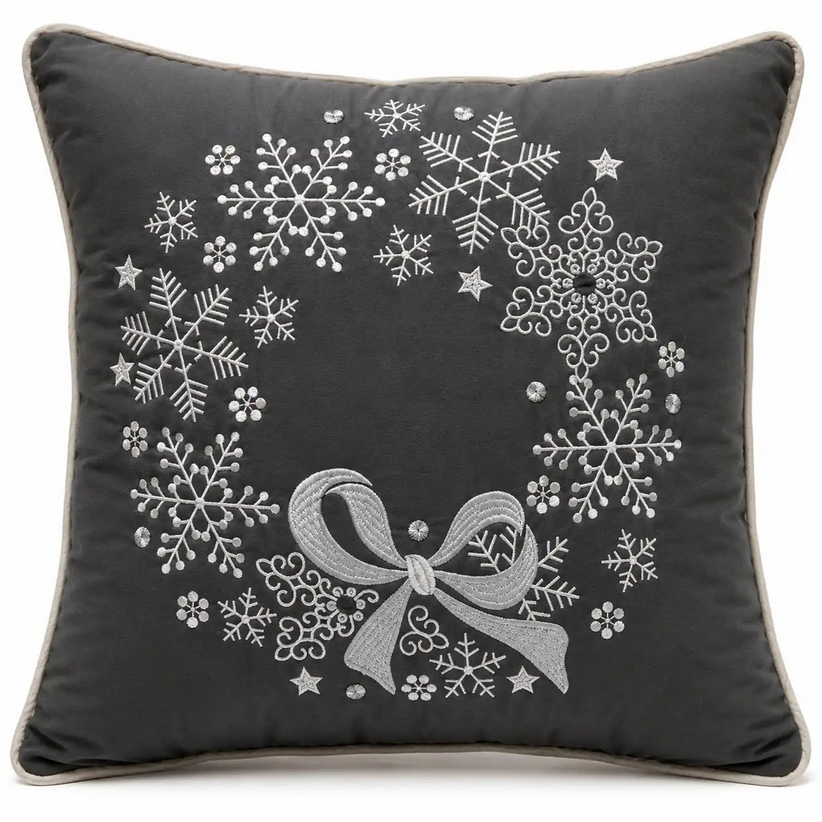 Grey Snowflake with Bow – Cushion Cover / Kussenhoes – Christmas 45×45 cm – Urbane Hide