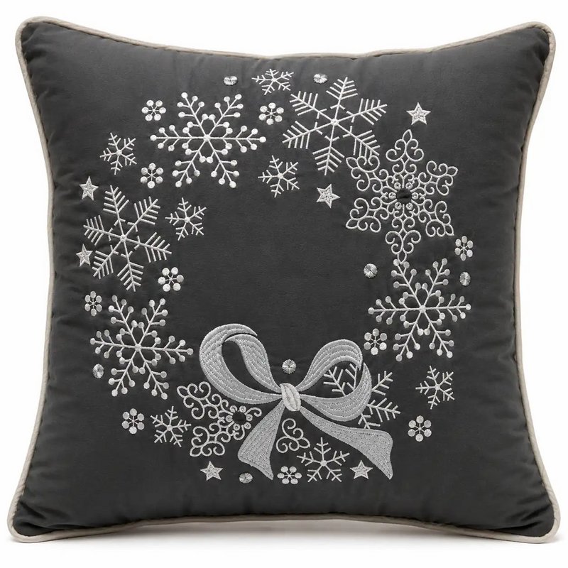 Grey Snowflake with Bow – Cushion Cover / Kussenhoes – Christmas 45×45 cm – Urbane Hide