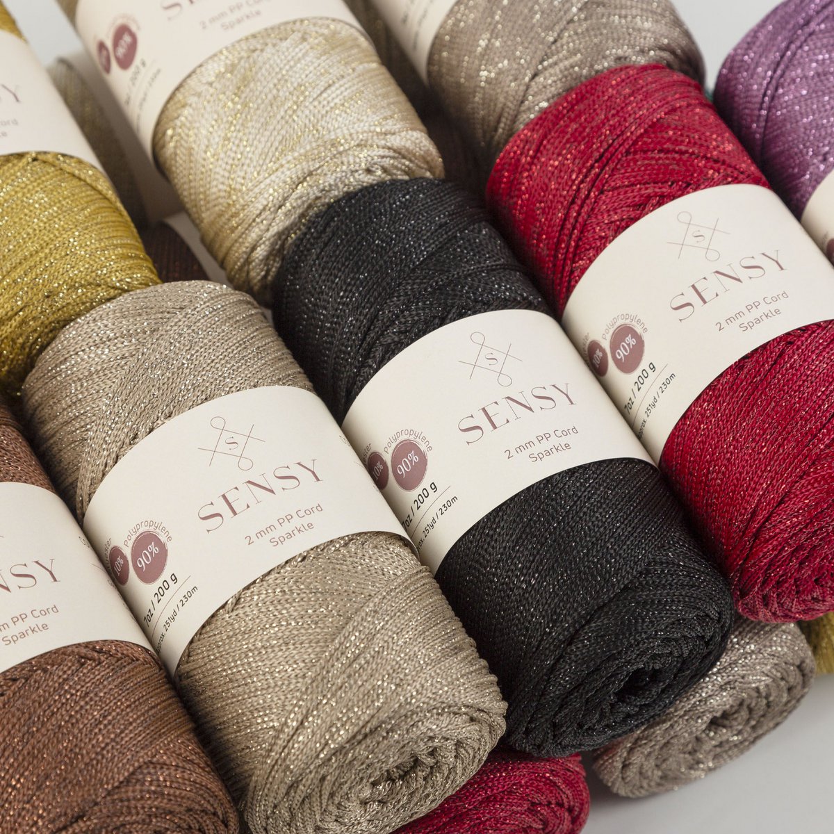 Sensy Premium 2mm Sparkle - 250 m Sznurek do makramy, 90% polipropylen / 10% poliester