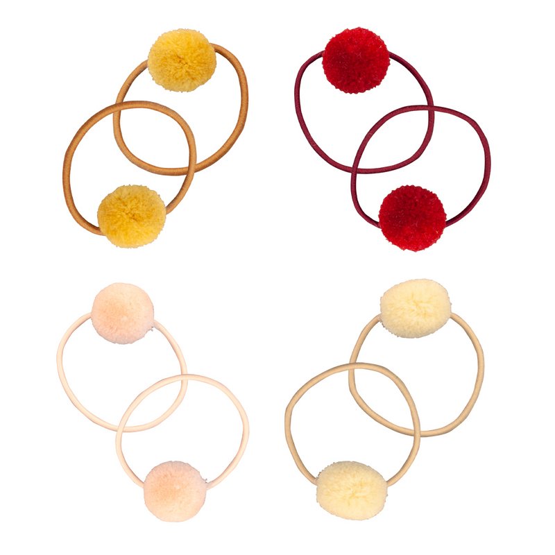 Haarelastiekjes Pompom Burgunduy (8/kaart) 4 kleuren