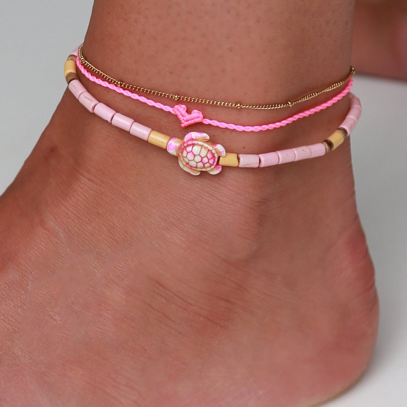 Bracelet de cheville love Ibiza coeur rose