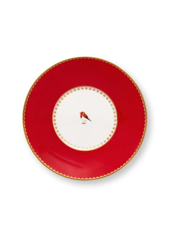 Espresso Cup & Saucer Love Birds Stripes Red-Pink 125ml