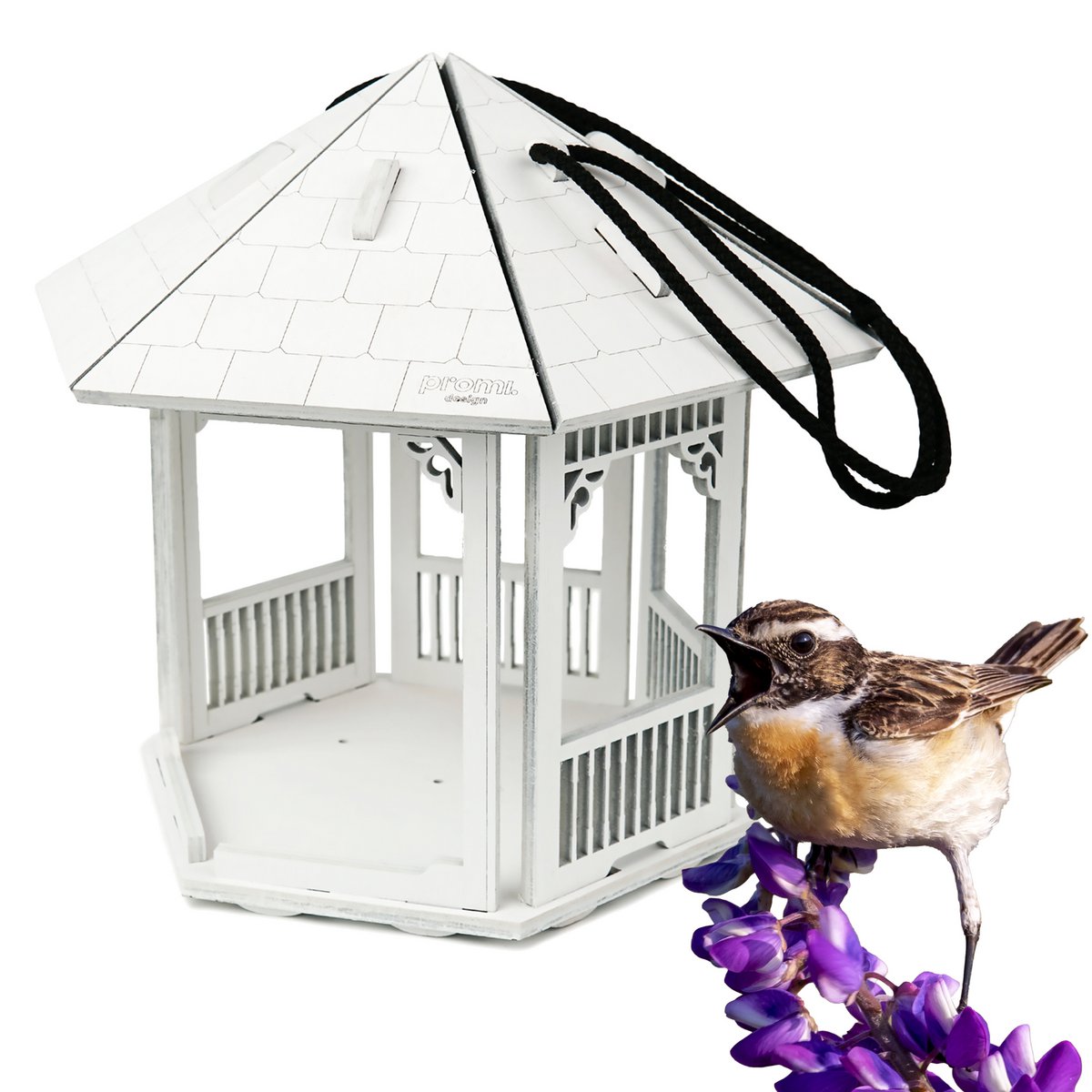 Gazebo-vormige witte vogelvoederbak