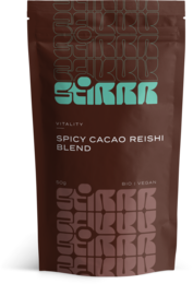 Organic spicy cacao reishi tea blend with a rich, earthy flavor.