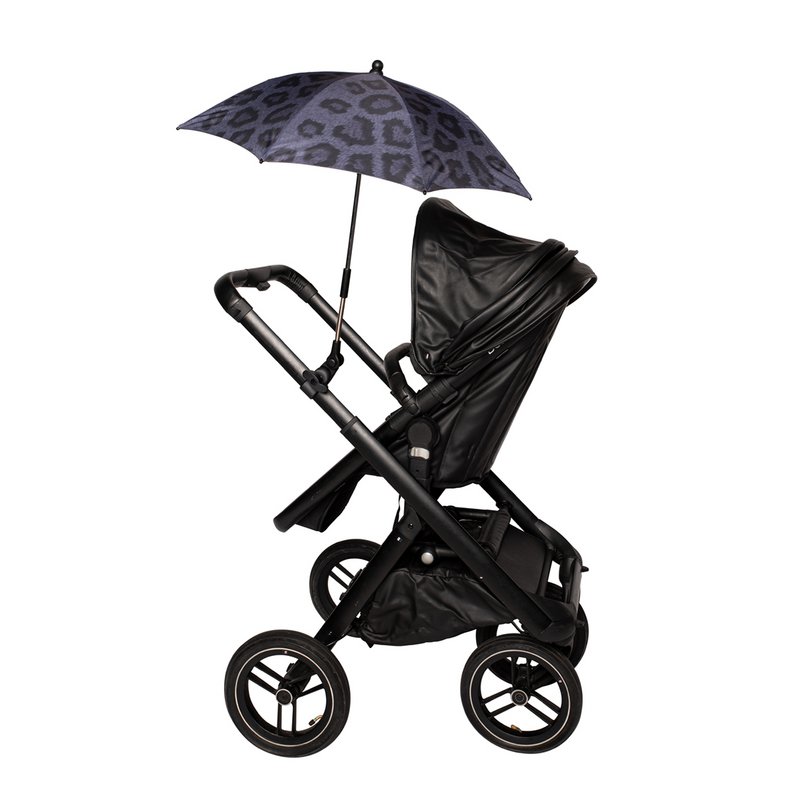 Bellasol - Leopard sort/grå - Parasol barnevogn/buggy universal - Speciel UV-bestandig belægning - 1 års garanti