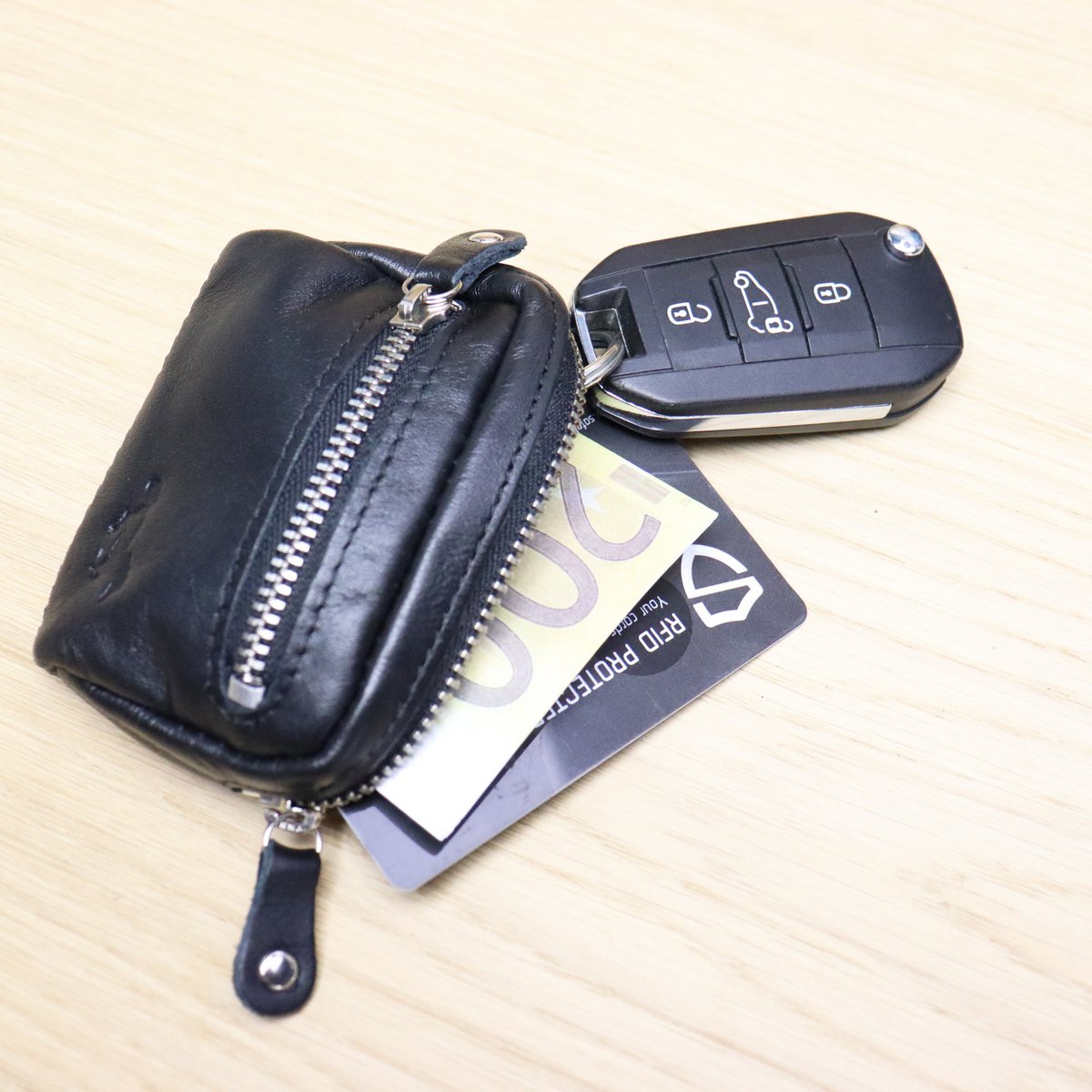 Leather Key Case - Iron Zipper - Key Bag Long